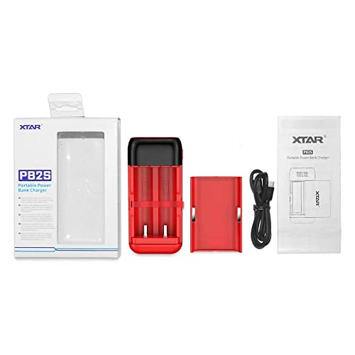 XTAR PB2S 18650 Batterieladegerät, UK-USB-C-Port, 18650, Schnellladegerät, 20700 21700, Batterieladegerät, Zwei Ausgänge, Batterien Nicht im Lieferumfang enthalten rot