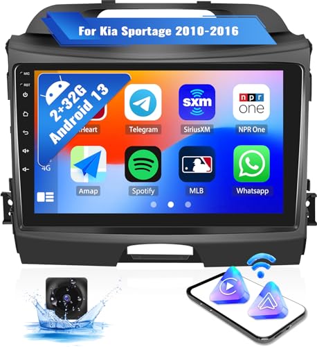 OiLiehu 2G+32G Android 13 Radio 2 Din Wireless Carplay Android Auto für Kia Sportage 2010-2016 Autoradio Mit Bildschirm 9 Zoll Unterstützung Equalizer/Bluetooth/FM RDS/WiFi/GPS/Rückfahrkamera