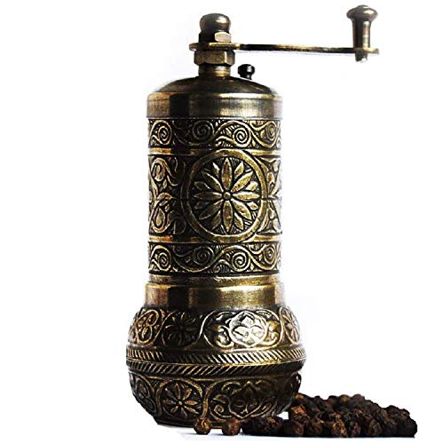 Bazaar Anatolia Türkische Mühle Pfeffermühle mit Metallmahlwerk 11 cm Klein Gewürzmühle Chilimühle Manuell Pepper Grinder (Antikes Gold)