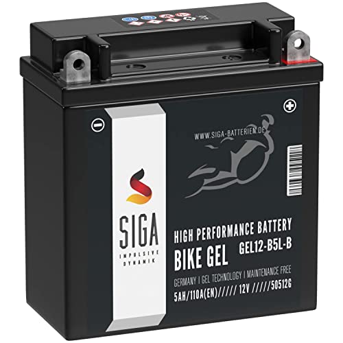 SIGA YB5L-B GEL Motorradbatterie 12V 5Ah 110A/EN GEL12-B5L-B GEL Batterie 12V 50512 CB5L-B 12N5.5-3B auslaufsicher wartungsfrei ersetzt 4Ah
