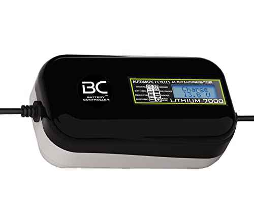 BC LITHIUM 7000-12V 7A - Automatisches digitales Batterieladegerät und Erhaltungsgerät für Lithium-/LiFePO4-Batterien + Batterie- und Lichtmaschine-Testgerät