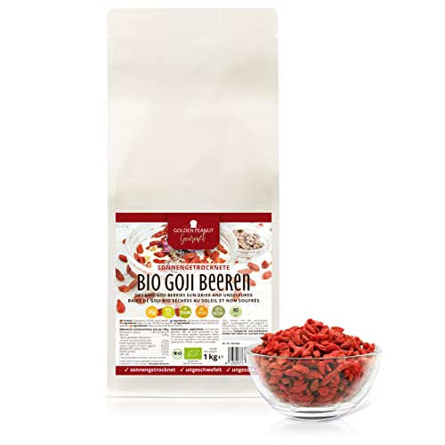 Bio Goji Beeren 1 kg Beutel PREMIUM Qualität aus Ningxia, 280 Beeren per 50 g, sonnengetrocknet, ungeschwefelt, auf Pestizde getestet