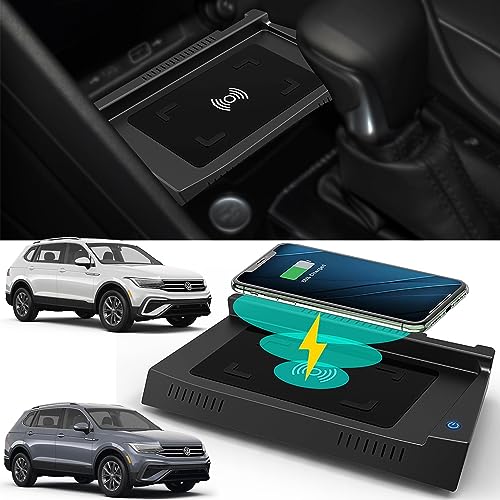 Braveking1 Kabelloses Ladegerät Auto für Volkswagen Tiguan 2023 2022 2021 2020 2019 2018 2017, Wireless Schnellladendes Handy-Ladegerät für VW Tiguan Center Console-Zubehörfeld für iPhone Samsung