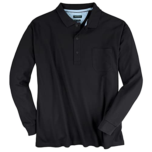 Redfield Piqué Polo-Langarmshirt Übergröße schwarz, XL Größe:7XL