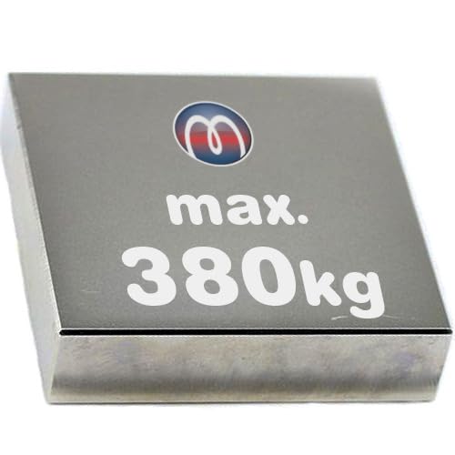 Quadermagnet Neodym (NdFeB) Magnet-Quader - Größe & Stückzahl wählbar - Haftkraft bis 800kg - Extra starke Block-Magnete (Supermagnete), Größe: 80x80x10mm - 380kg Haftkraft