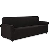 TIANSHU Sofabezug 4 sitzer, Stretch Spandex Couchbezug Sesselbezug Elastischer Antirutsch Stretchhusse Weich Stoff,Jacquard-Stretch-Sofabezug, Schonbezug für Sofa-Sofahalter(4 sitzer,Schwarz)