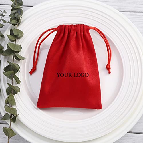 XULIANYI 100 personalisierte Logo-Druck individuelle Kordelzugbeutel Schmuckverpackung Beutel schicke Hochzeit Geschenktüten Flanell Samtbeutel - Rot mit Logo, 5 x 7 cm