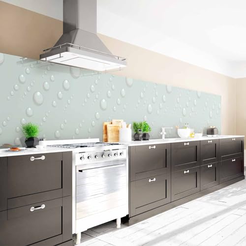Arcondo Küchenrückwand Spritzschutz Selbstklebend mit Motiv Leichte Regentropfen Folie Eco Matt 250 x 60 cm