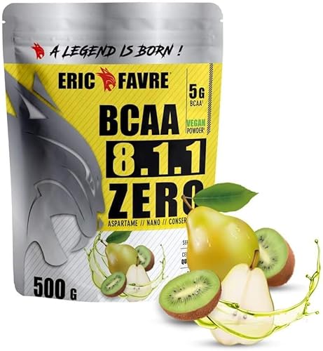 BCAA 8.1.1 Zero -Essentielle Aminosäuren Leucin, Valin und Isoleucin -Muskelaufbau -Vegan Verbündete für effektives Training -Leistungssteigerung -Französisches Labor Eric Favre -500g, Kiwi - Birne