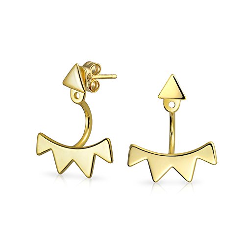 Geometrische Dreieck Fransen Spike Front Zurück Ohr Jacke Ohrringe Für Frauen Für Teenager 14K Gold Vergoldet .925 Sterling Silber
