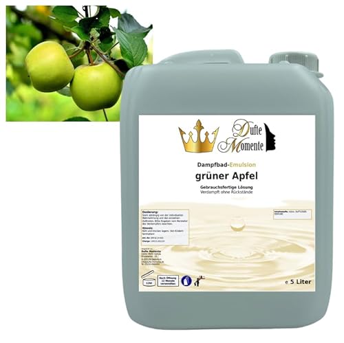 Dampfbad Emulsion Grüner Apfel - 5 Liter - gebrauchsfertig für Dampfbad, Dampfdusche, Verdampferanlagen in Premium Qualität von Dufte Momente …