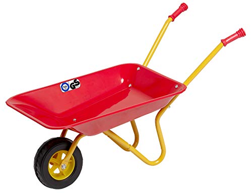 Izzy Metall Kinderschubkarre, Kinder ab 2 Jahren, Schubkarre für den Garten Gummi Sicherheitsgriffe Tragfähigkeit bis zu 35 kg Sehr Stabil - Rot - 73D x 39B x 37H cm