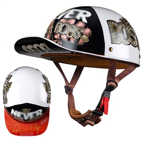 GAOZ Erwachsene Retro Light Baseball Cap Half Shell Helm Motorrad Halbhelme,Vintage Motorrad Jethelme Für Männer Und Frauen,Cruiser Elektroroller Chopper Moped Schädelkappe ECE-Zertifizierung