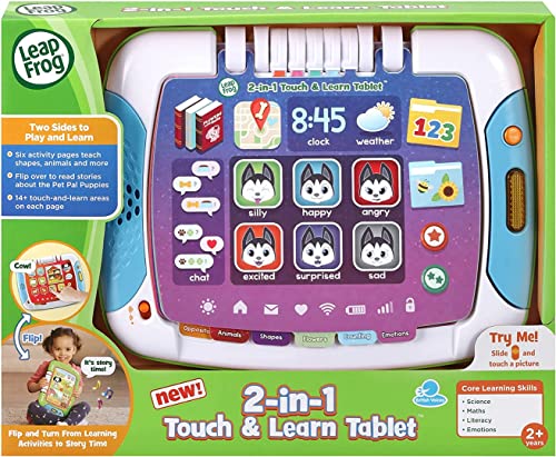 LeapFrog 2-in-1 Touch & Learn Tablet, Kids Two-Sided Tablet, Electronic Toy with Stories and Activities, Educational Play for Children Aged 2 Years +,Multicolor,22.1 x 28.5 x 33.5 cm