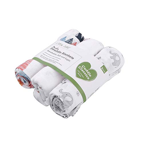 Babydecke Musselin-Tücher - Große Baby Swaddle Decke, Baumwolle Organic Swaddle Decke perfektes Baby Shower Geschenke 120x120cm, 3-Pack
