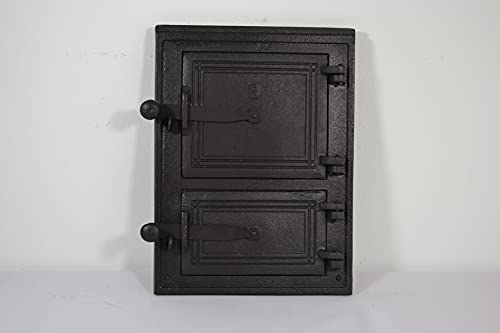 SEZAM Backofentür aus Gusseisen mit 2 Türen - mit Türriegel, Brotofentür - Steinofentür - Pizzaofentür 35 x 3 x 26 cm - rechteckig, schwarz bemalt