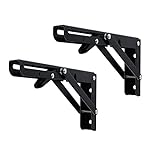 Folding Shelf Brackets 8 Inch Heavy Duty Stainless Steel Collapsible Wall Mounted Shelf for DIY Bracket,Folding Bench,Work Table, Space Saving Max Load 110lb 2pcs (8in 2Pack, Black)