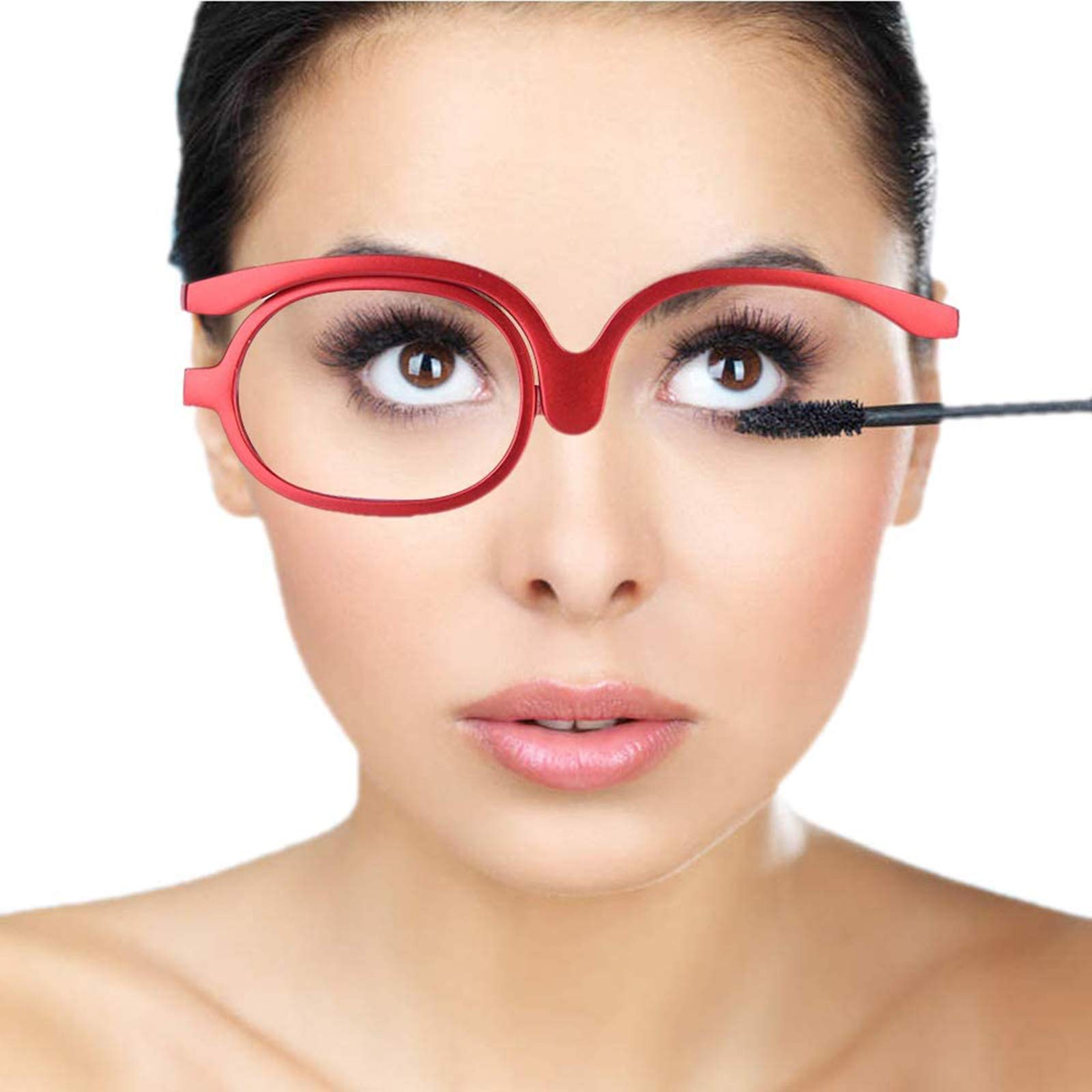 DBXOKK Lesebrille für Damen, drehbar, für Make-up, Augenmaske, Lupe, rotierende Gläser, weibliches Make-Up-Werkzeug (rot + 3,5)