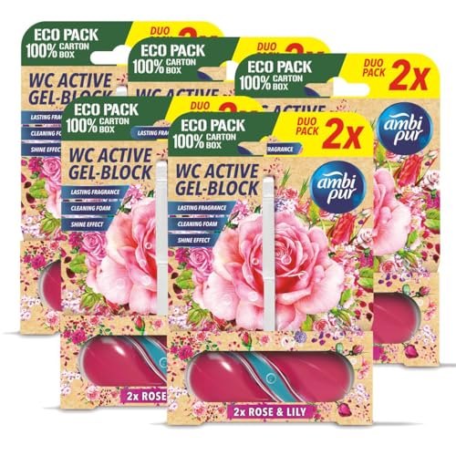 Ambi Pur WC Active Gel-Block 2x45g Rose & Lily - WC Duft (5er Pack)