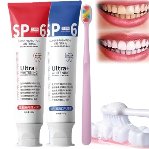 Ultra Whitening Toothpaste Sp - 6, Sp-6 Ultra Whitening, Sp-6 Ultra+ Whitening Probiotic Components, Sp 6 Toothpaste, Sp6 Ultra Pasta De Dientes (Red+Blue)