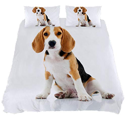 ASIGA Kinder-Bettbezug-Set für Einzelbett, 2-teilig, bedruckter Bettbezug mit Reißverschluss, Bettwäsche-Set für Mädchen und Jungen, Beagle-Hund, sitzend mit Weiß