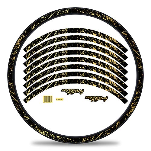 Finest Folia 16-teiliges Set Felgenrandaufkleber Sticker für Fahrrad Felgen im Racing Design Komplett Set für 27" 29" für Rennrad Mountainbike MTB Laufrad RX024 (Gold Metallic, Glanz)