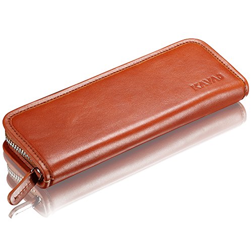 KAVAJ Federmäppchen Echtleder "Vancouver" Cognac-Braun Feder-Tasche Etui Mäppchen Mappe Stifte-Etui Griffelmappe aus echtem Leder Uni Büro Schule