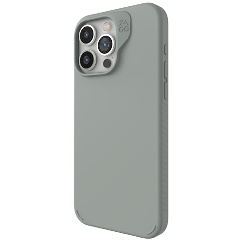 ZAGG Manhattan Snap iPhone 15 Pro Max Hülle – Premium Silikon iPhone Hülle, strapazierfähiges Graphen-Material, Glatte Oberfläche mit komfortablem Ripple Grip, MagSafe Handyhülle, Salbei