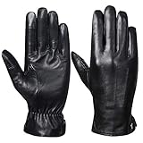 Acdyion Herren-Handschuhe aus echtem Leder für den Winter – Touchscreen, Kaschmir / Wolle gefüttert, warme Kleiderhandschuhe, B (schwarz), Large