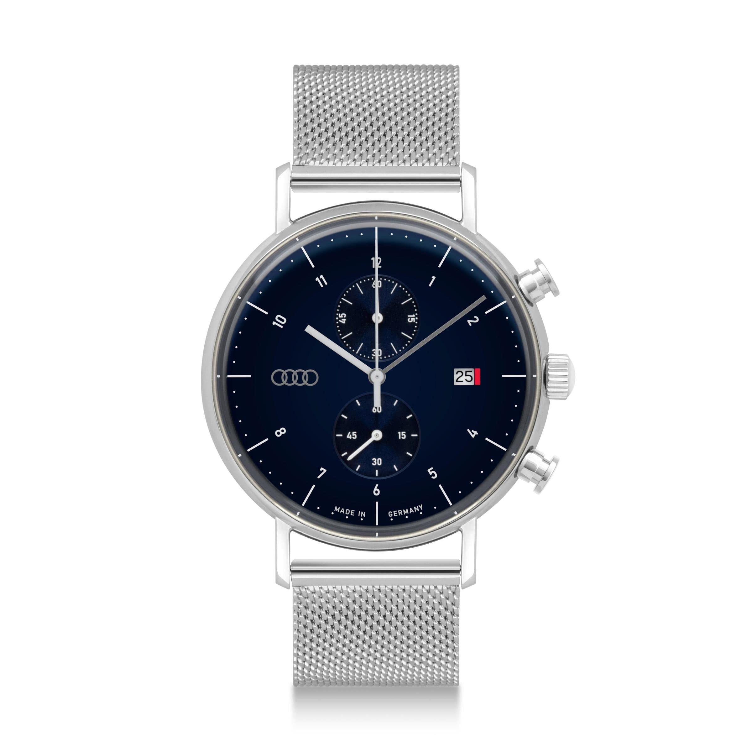 Audi collection 3102200300 Chronograph Uhr Armbanduhr Ringe Logo Herren, Silber/blau