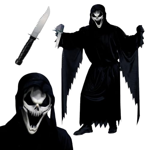 AirSuit® Scream Kostüm für Erwachsene | beinhaltet 1 Kostüm, 1 Maske und 1 Messer | Geisterkiller für Halloween | Ghostface | Cosplay Horrorfilm | 100% Fun | OriginalCup®