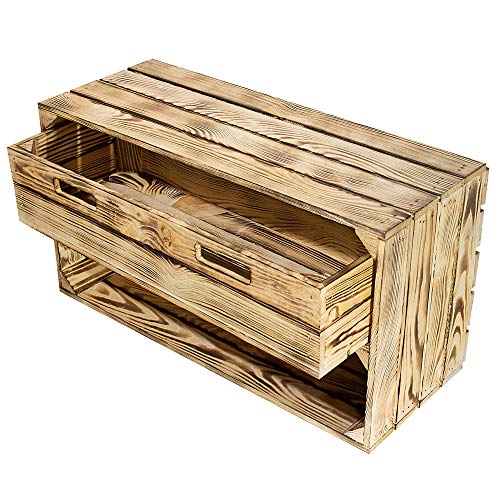Großes Vintage Holzregal mit Fächern, Holzkiste neu (Breite Kiste mit Schublade)