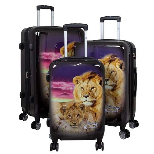 Trendyshop365 Koffer-Set 3-teilig Trolley Hartschale - Löwe mit Baby