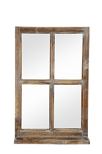 Deko-Fenster Fensterrahmen mit Ablagebrett und Spiegel im Landhausstil Holz Natur Shabby ca. 40 x 14 x 62 cm hoch