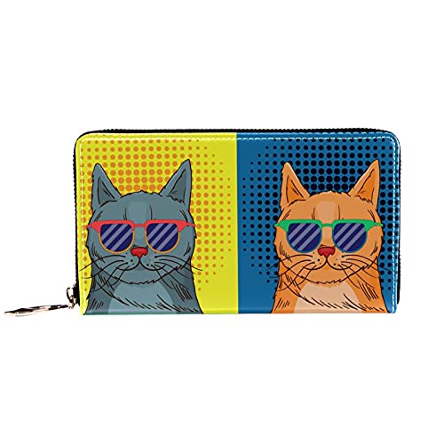 Damen-Geldbörse mit Reißverschluss und Handy-Clutch, Brille, Katze, Pop-Art, Reise-Geldbörse aus Leder, Clutch, Kartenhalter, Organizer, Handgelenke, Geldbörsen