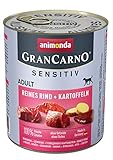 animonda GranCarno Hundefutter Adult Sensitiv, Nassfutter für ausgewachsene Hunde, Reines Rind + Kartoffeln, 6 x 800 g