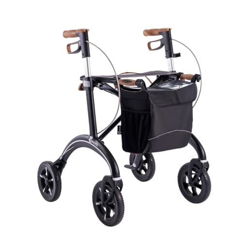 Saljol Carbon Rollator, 5,6 kg Leichtgewichtrollator mit Sitz, Tasche, faltbare Outdoor-Gehhilfe, Sitzhöhe 54 cm, schwarz