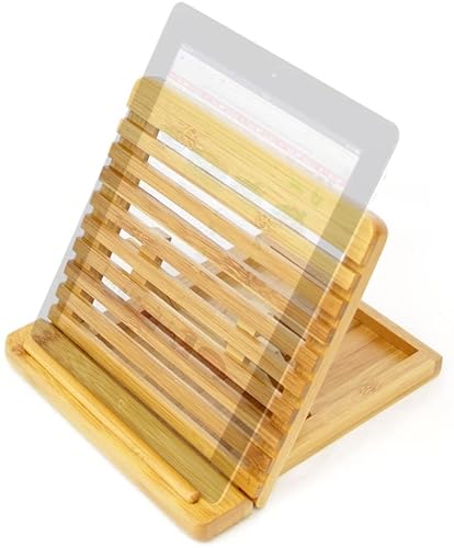 Woodquail Tablet-Ständer, verstellbare iPad-Halterung in 4 Winkeln, aus natürlichem Bambus