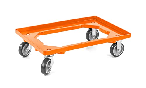 aidB Kunststoff Transportroller Offen - Orange - mit Gummiräder, 2 Lenkrollen und 2 Bockrollen - Einzel