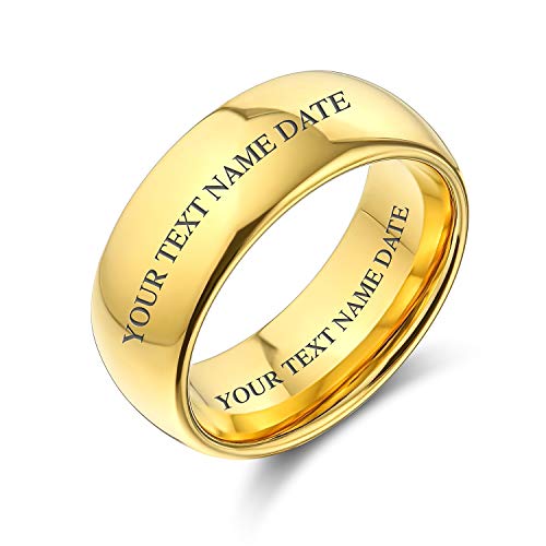 Bling Jewelry Personalisierte Kuppel Paare Titanium Hochzeit Band Poliert 14K Gold Vergoldet Ring Für Männer Für Frauen 8Mm Kundenspezifische Gravur