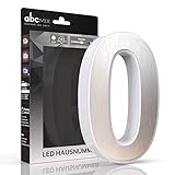 abcMIX LED Hausnummer, personalisierbare beleuchtete Hausnummer, Hausnummernleuchte mit LED - Hausnummer 0, Farbe EDELSTAHL