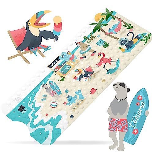Toniamo Badewannenmatte für Kinder 'Strandparty' | Premium Antirutschmatte Badewanne 100x40 cm lang | Duschmatte rutschfest | geprüfte Qualität | BPA-frei