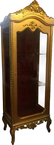Casa Padrino Barock Vitrine Gold/Bordeaux H 205 cm, B 70 cm - Vitrinenschrank - Wohnzimmerschrank Glasvitrine - Antik Look