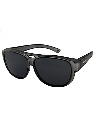 ActiveSol Überziehbrille El Aviador | Fliegerbrille Kategorie 4 - EXTRA DARK | polarisiert | UV400 | Sonnenbrille über Brille für Brillenträger | Unisex | Grau