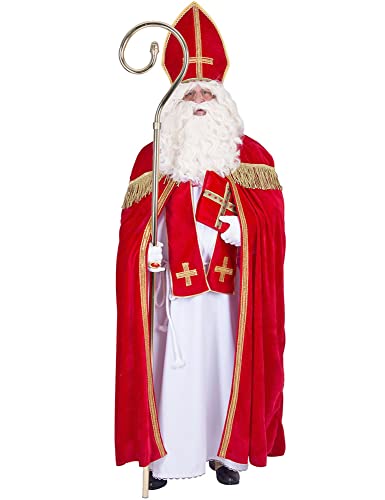Heiliger Bischof Sankt Nikolaus Kostüm für Herren - Rot Weiß - Kostümset für Krippenspiel Weihnachtsmarkt 6. Dezember Nikolaustag Adventszeit Weihnachten, Rot / Weiß, Standardgröße