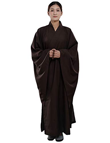 G-LIKE Mönch Buddhist Kostüm Robe - Chinesische Buddhistische Kleidung Kampfkunst Shaolin Wushu Kung Fu Langärmelige Uniform Unisex für Männer Frauen (Braun, 160cm)