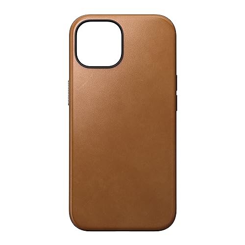 NOMAD Modern Leather Case | für iPhone 15 | Schutzhülle aus Polycarbonat und hochwertigem Echtleder | MagSafe-kompatibel | English Tan