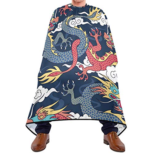 Shaving Beard Hairdressing Haircut Capes - Blue Red Dragons Fighting Professional Waterproof with Snap Closure Adjustable Hook Unisex Hair Cutting Cape