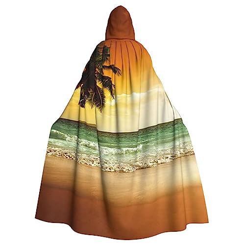 ROOZEE Sunset Coconut Trees On The Beach Adult Hooded Cape For Halloween Costume | Cosplay Stage Performance, Theme Party
