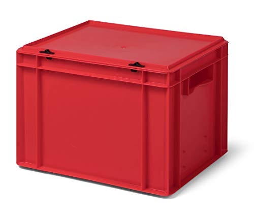 Design Aufbewahrungsbox mit Deckel | Stapelbox stapelbar | 5 Farben | 8 Größen (40x30x28 cm, rot)